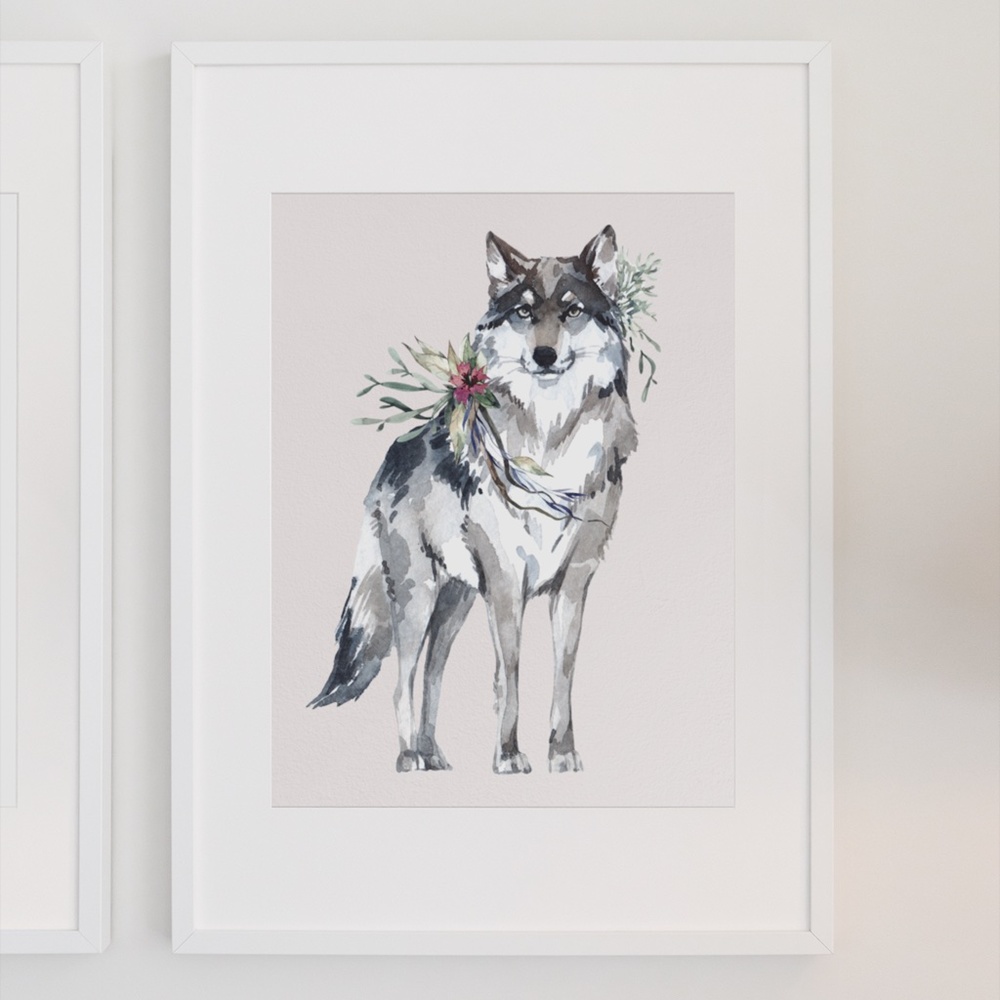 Wall Art Watercolor Wolf Portrait Illustration Print Poster Unframed - Picture 3 of 16